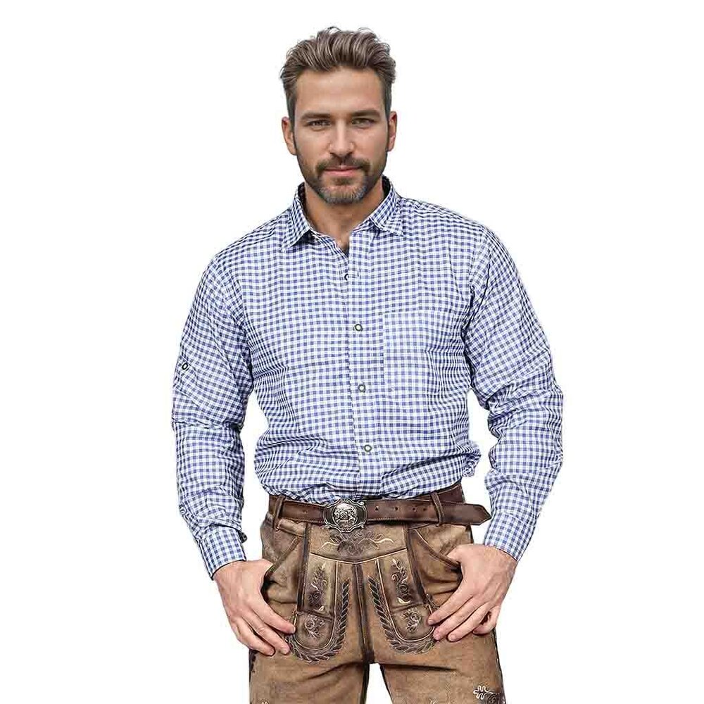 Classic Bavarian Check Shirt in Blue | Oktoberfest | German Heritage Fashion